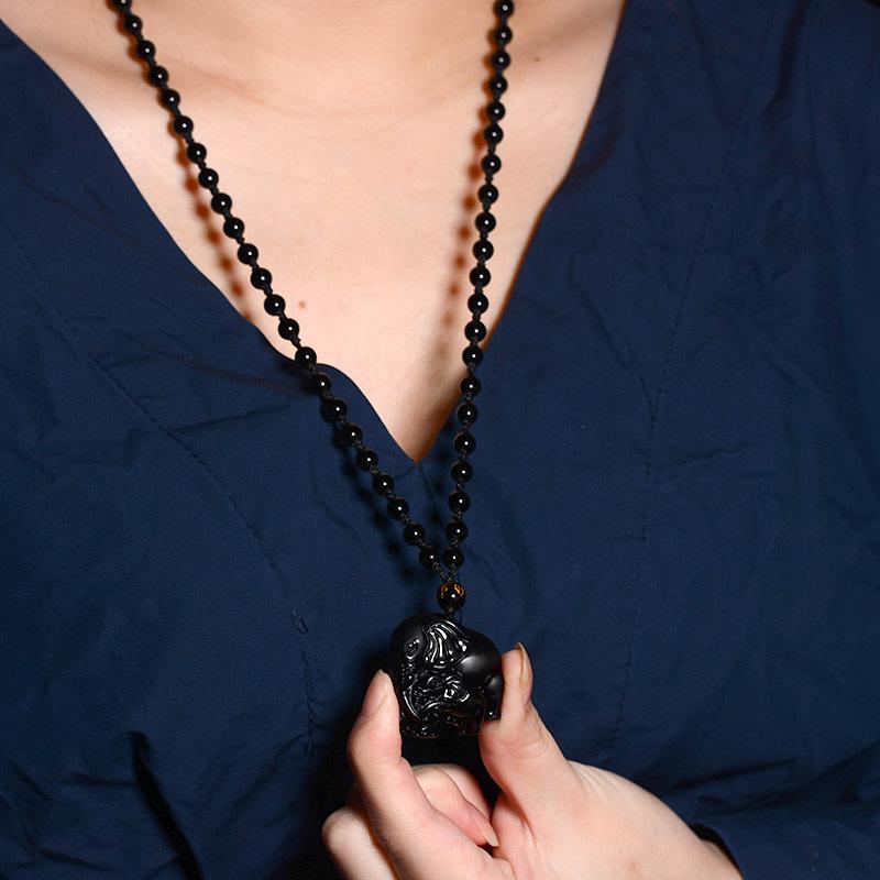 Kryształowy Obsydian Tajski Ganesha Czteroramienny Amulet Bogactwa z Wisiorkiem Matki i Słoniątka