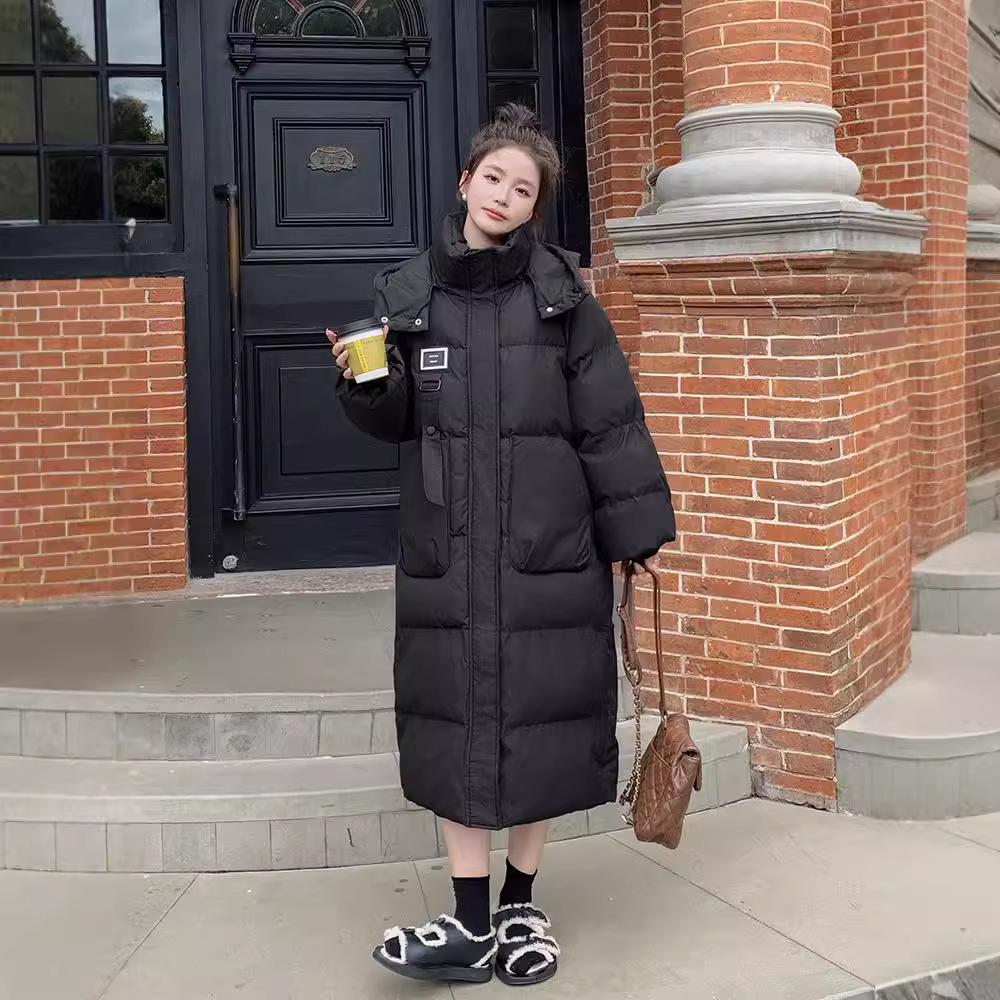 Down Cotton Jacket Women's Mid-length Winter 2025 New Korean Style Cotton-padded Jacket Thickened Over Knee Hooded Cotton-padded Jacket