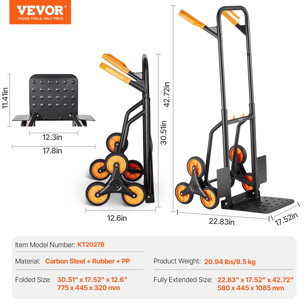 SucceBuy 440 lbs Folding Hand Truck Dolly with 6 Wheels & 2 Elastic Ropes Stair Climbing Cart for Shopping Moving Warehouse
