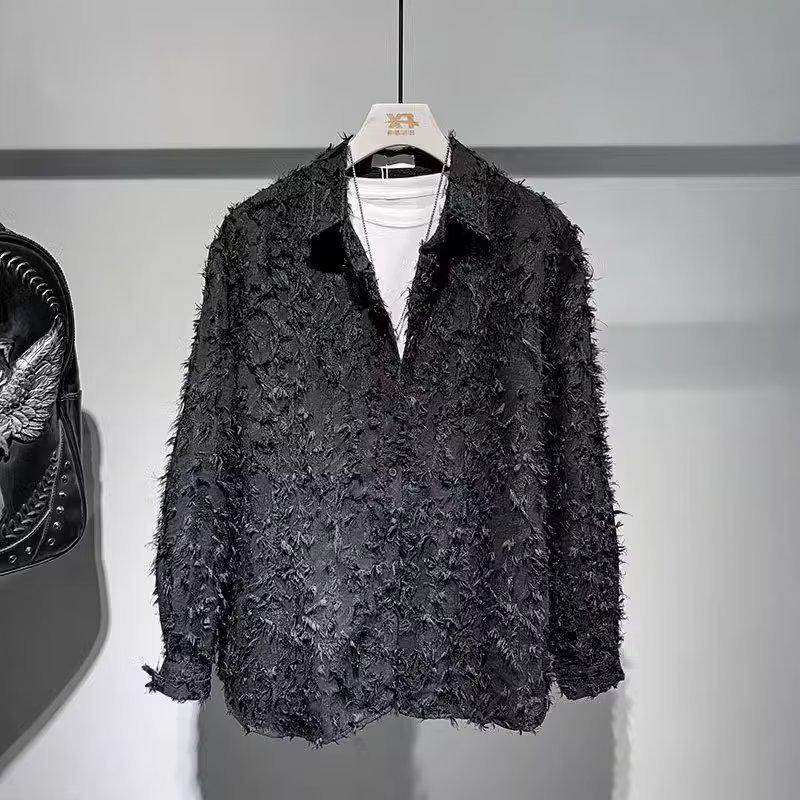 

«Модная мужская рубашка свободного кроя в корейском стиле с длинным рукавом 2024 года» L чёрный