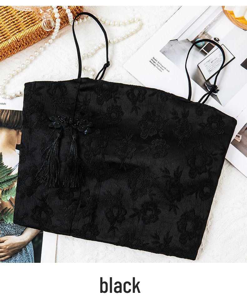 Women's Retro Chinese Jacquard Satin Camisole Vest with Frog Buttons - Slim Fit for Summer 2026