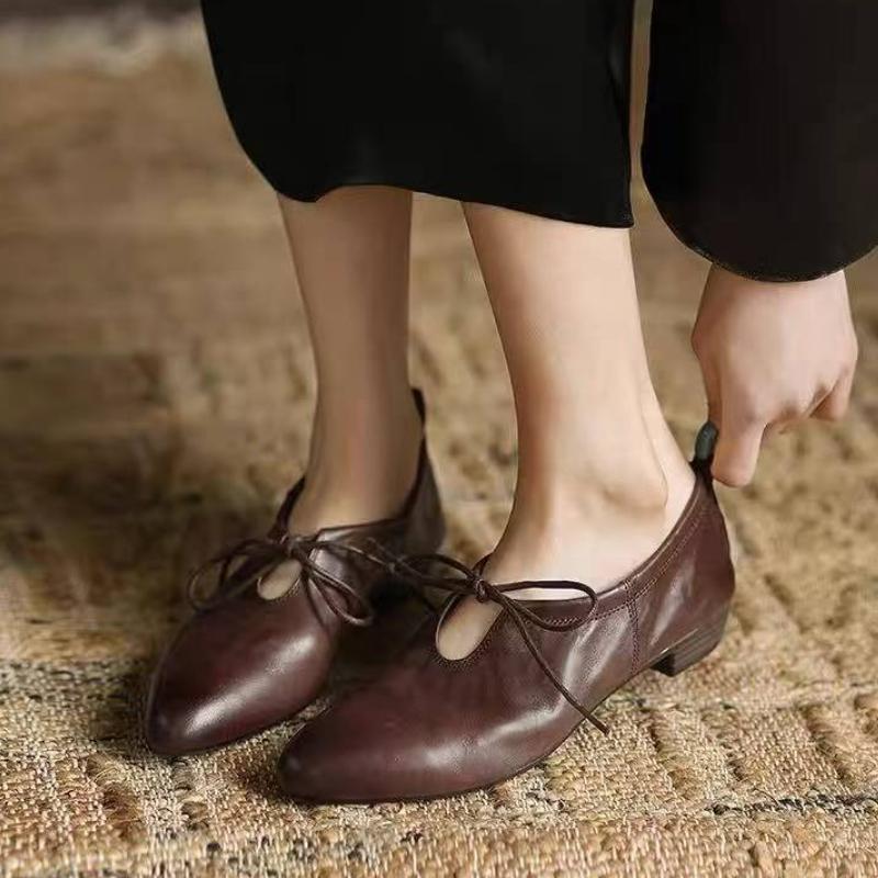 

Мода 2025 Новые Женские Туфли из Коровьей Кожи на Каблуке-Рюмочке с Острым Носком и Шнуровкой, Оксфорды, Мягкие Удобные Высококачественные Повседневные Туфли для Женщин 37 кофейный