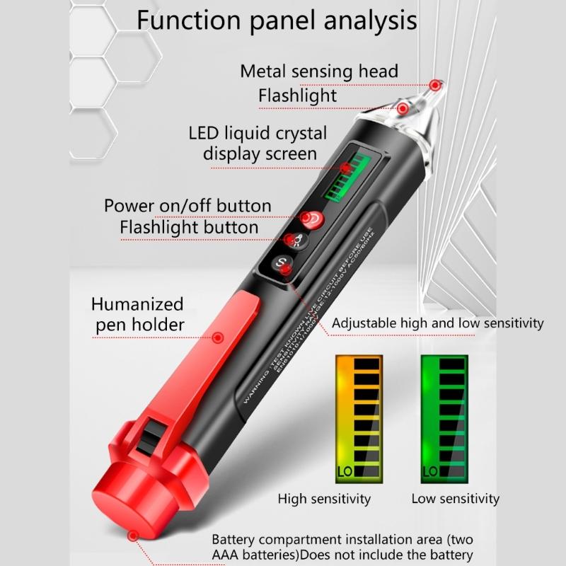 Adjustable Sensitivity Electrical Tester Pen Not Contact Voltage Detectors Live Wire Identifier Flashlight Color Display