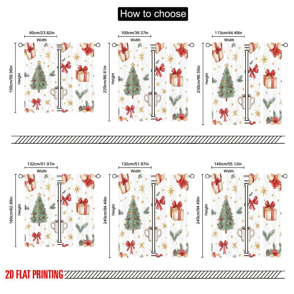 2pcs  2D plane printing Creative Curtains Christmas Tree Bow Gift Snowflakes Versatile Fabric (without rod) Decorations Outdoor