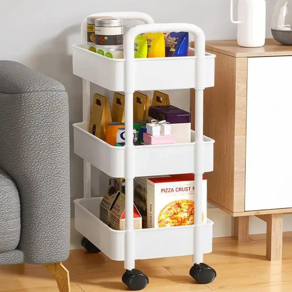 Mobile Storage Rack Trolley Kitchen Bathroom Bedroom Multi Storey Snacks Storage Rack with Wheels Organizer Home Accessories