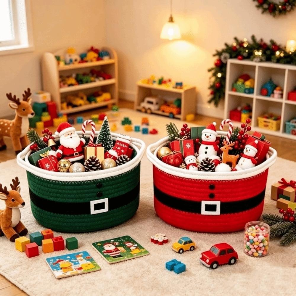 Cotton Rope Christmas Woven Storage Basket Large Capacity Small Item Storage Basket  Xmas Gifts