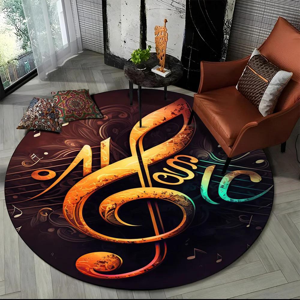 Colorful Musical Note Music Score Cartoon Round Carpet Rug for Living Room Bedroom Kids Playroom Decor,Pet Area Rug Non-slip Mat