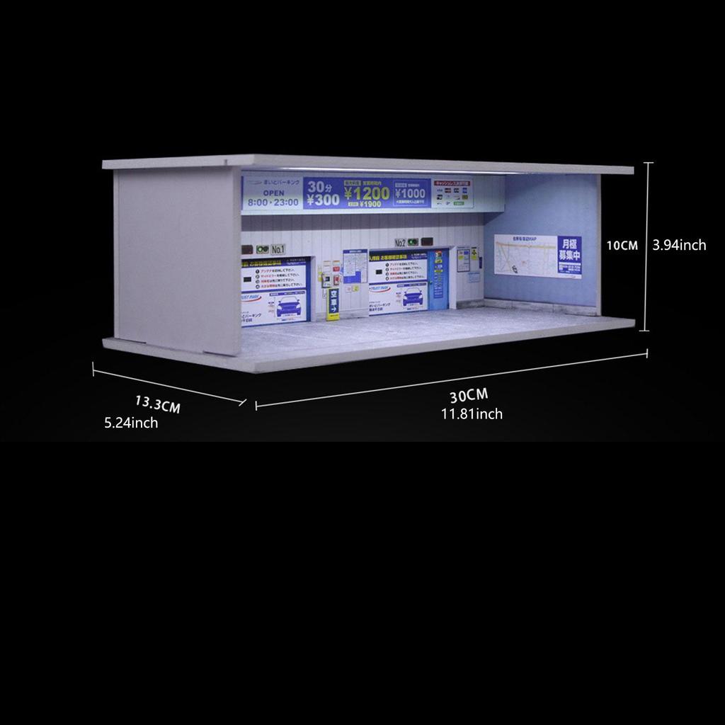 1/64 Modellauto Vitrine Szene Parkplatz Stapelbar mit LED-Lichtern Miniaturstraße