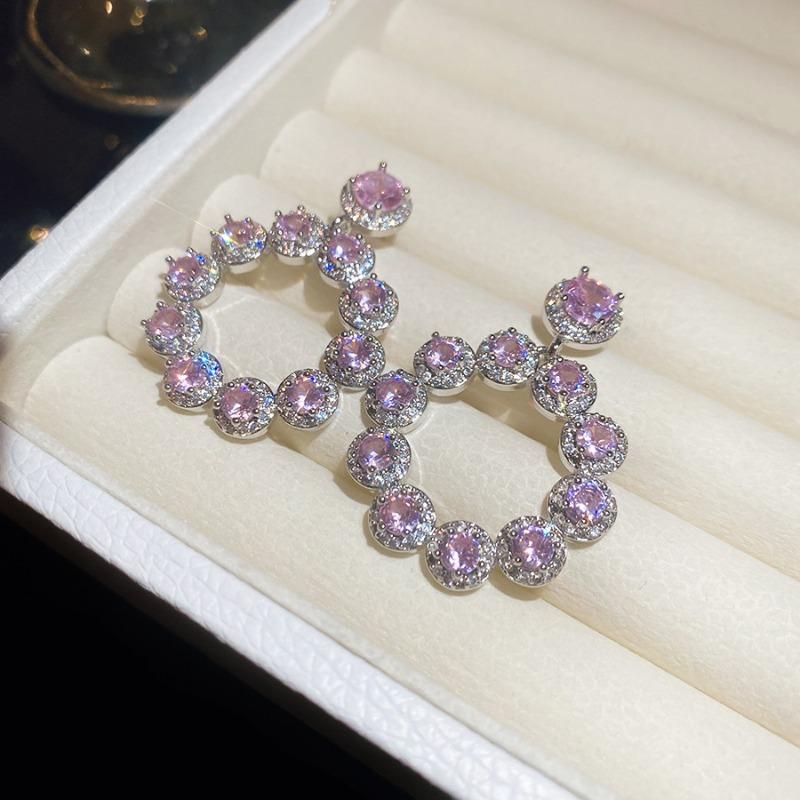 Silver needle zircon luxury round water drop stud earrings exquisite heavy industry court style earrings light luxury high-end earrings women