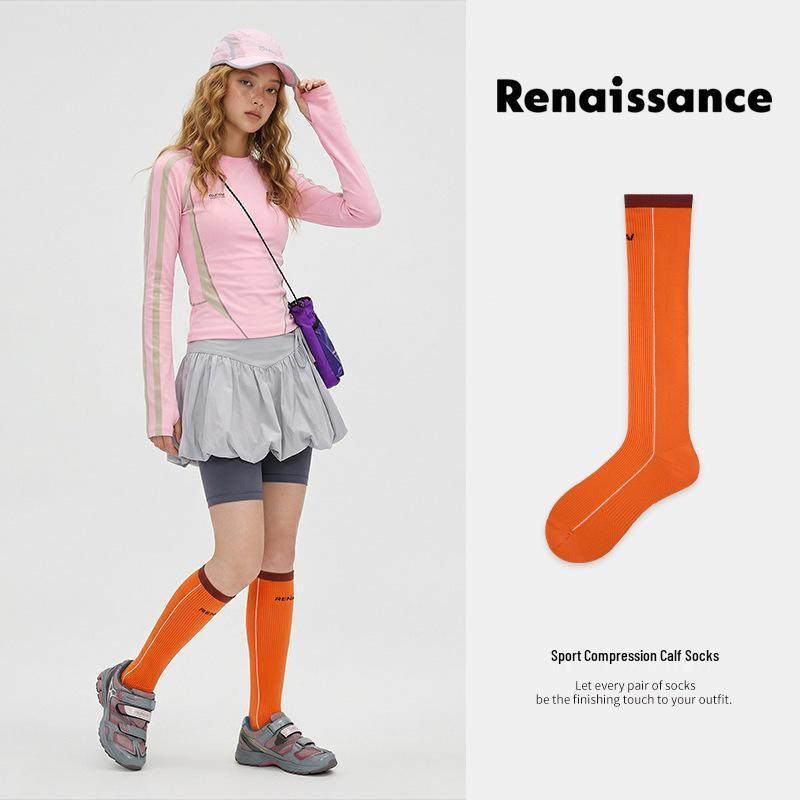 Renaissance Vibrant Orange Low-Pressure Yoga & Fitness Mid-Calf Socks