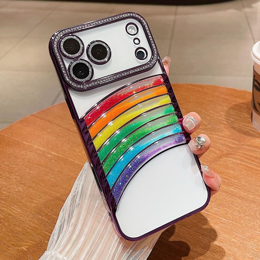 For IPhone 17 Promax Phone Case Electroplated with Rhinestones for Apple 16 Sparkling Powder Luxury 15 Rainbow Flowing Sand Case