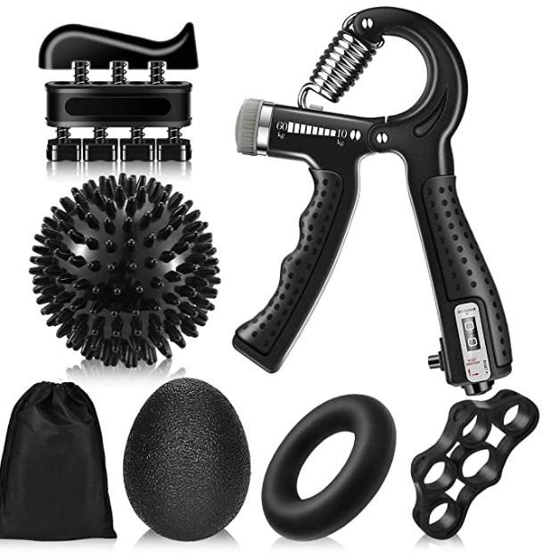 6pcs Adjustable Grip Strength Tool Set Forearm Finger Strength Recovery Hand Trainer Adjustable Count Setting Stress Relief Ball