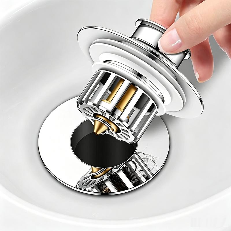 Sink Drain Plug Brass Odor-Proof Pop-Up Core Push-Down Basin Drain Modern Minimalism Universal Accessory for Bathroom