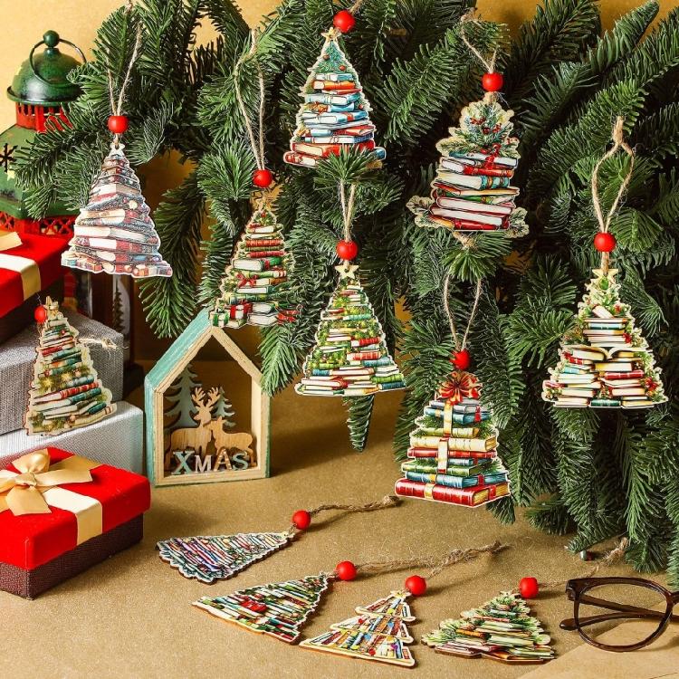 Natural Wood Christmas Hanging Decorations Vintage Inspires Carved Designs Pendant For Indoor Fireplaces Tree