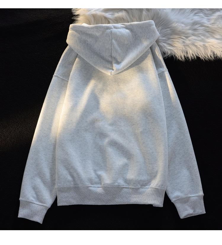 American Vintage Cartoon Embroidered Short-Sleeve Hooded Sweatshirt - Loose Fit for Spring and Autumn