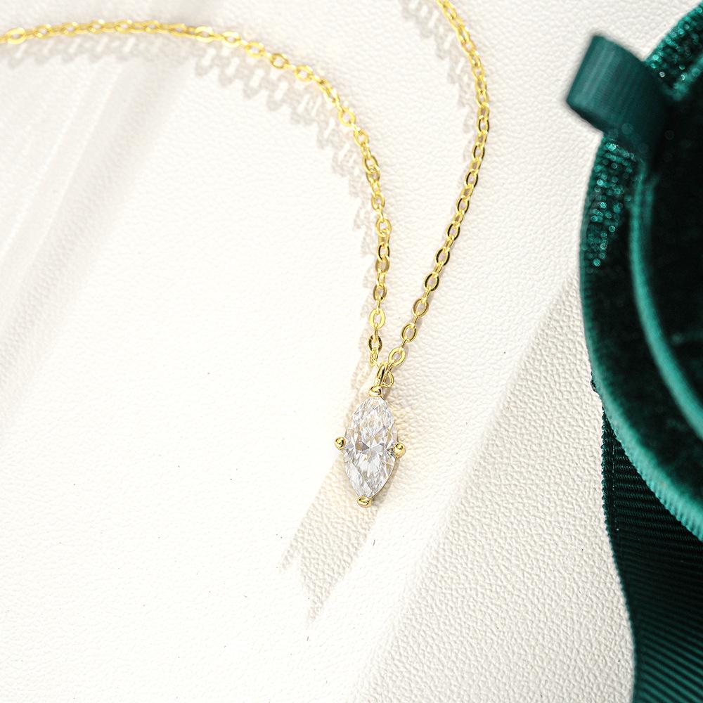 925 Sterling Silver 1CT Marquise Cut Moissanite Pendant Necklace for Women – 14K Gold Plated Minimalist Jewelry