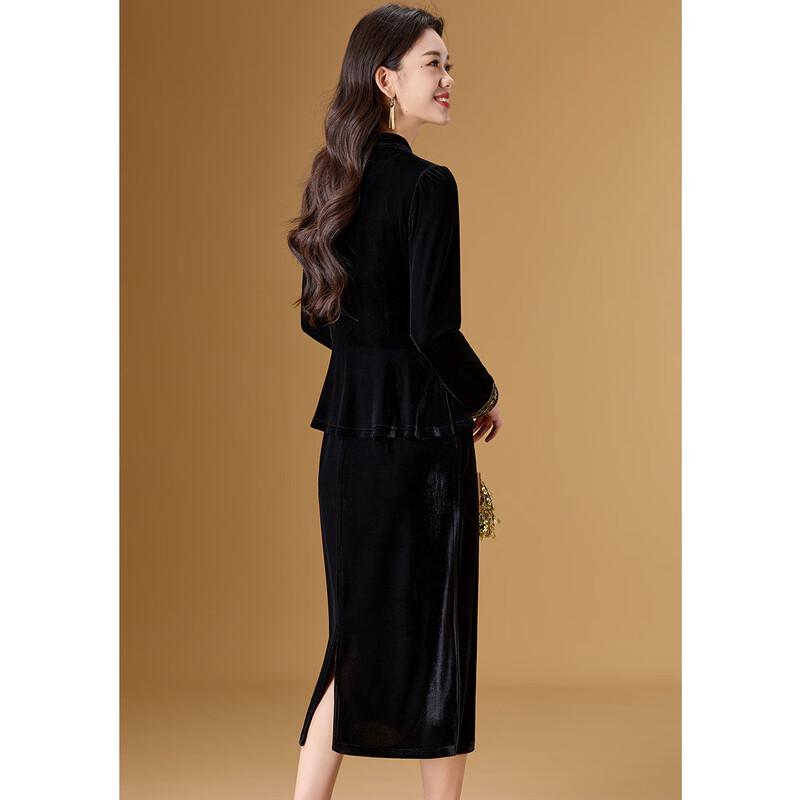 Melanie Gilded Butterfly Modern Chinese Style Embroidered Velvet Dress