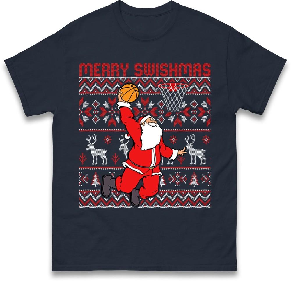 Merry Swishmas Basketball Santa TShirt Funny Xmas TeeSanta Dunk Ugly Xmas Top S