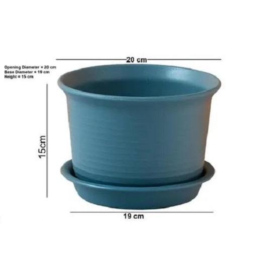 Plastic Round Flower Pots with Tray for Home Planters, Terrace, Garden Etc | Pack of 05 | Peacock | Size 8 Inch | for Home Indoor & Outdoor