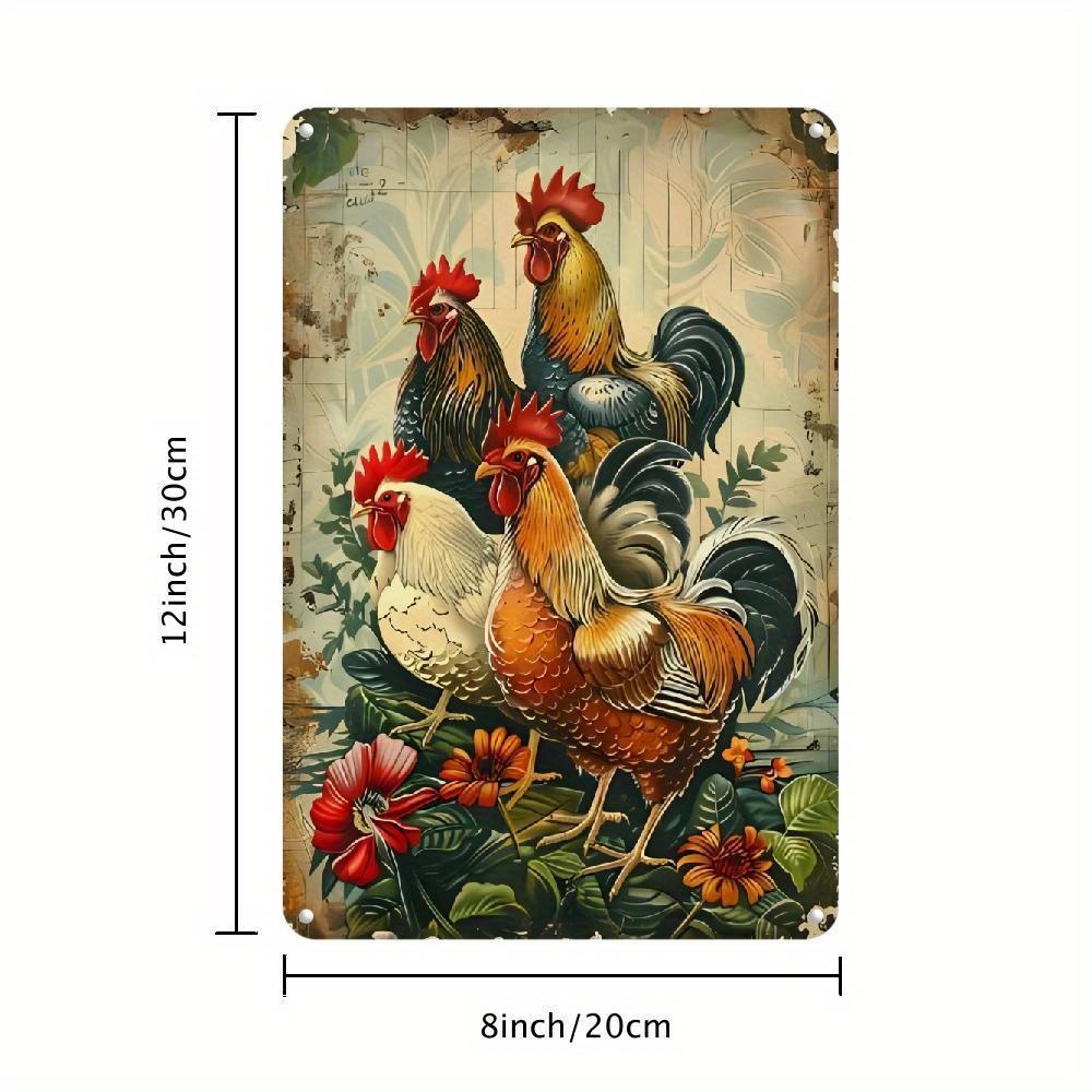 

Vintage Rooster Metal Sign Roosters Floral Wall Art x Inch Rustic Aluminum Decor for Farmhouse Kitchen Cafe Garage 20x30cm（7.8x11.8inch）