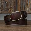 Retro All-match Laser Engraved Pattern Trendy Smooth Buckle Belt Men's Buckle Genuine Leather Casual Belt