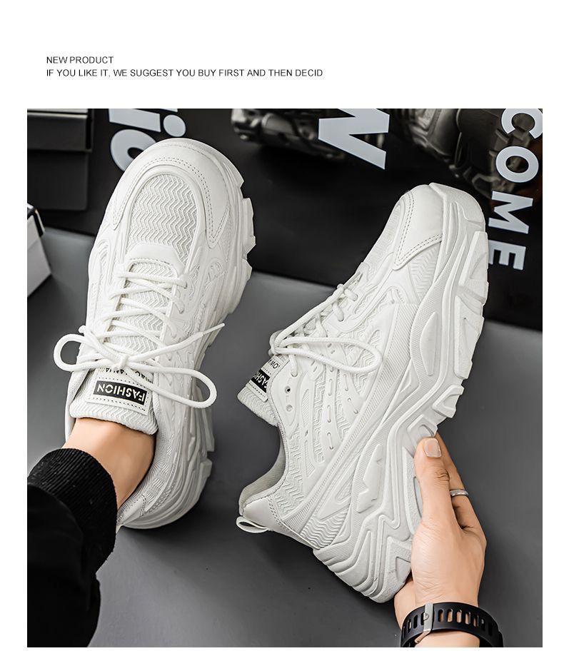 Men's Trendy Korean-Style White Summer Sneakers: Versatile, Thick-Soled Casual Sports Shoes for Teens and Dads