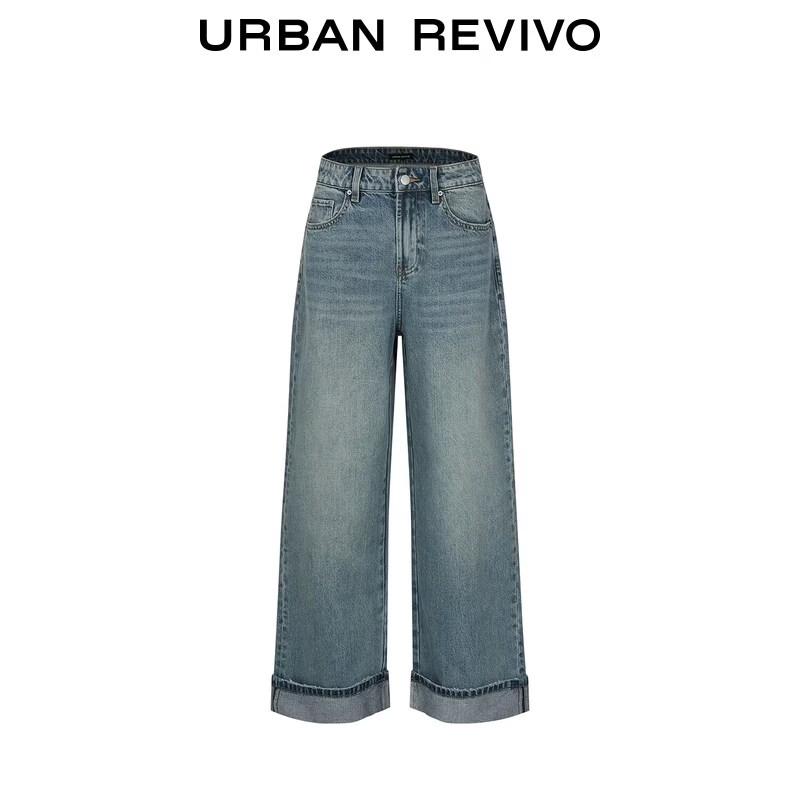 UR2026 Women's Washed Rolled-Hem Straight-Leg Jeans
