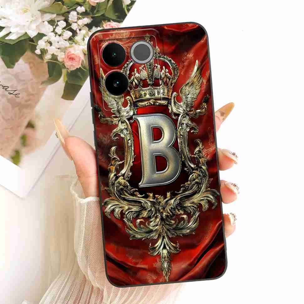 For vivo S17e 5G V2285A 6.78" Case Fashion Painted Letter Crown Silicone Back Cover For Vivo S 17e VIVO S17E 5G Bumper Shell