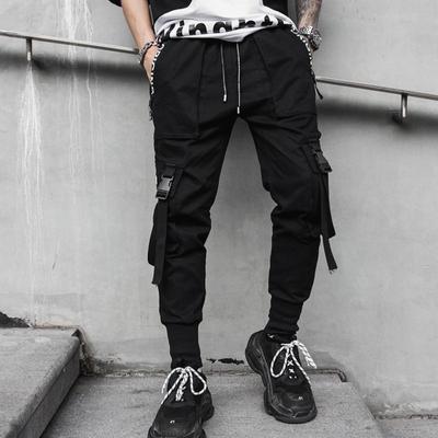 Hip Hop Joggers Männer Schwarz Multi-Pocket Bänder Mann Jogginghose Streetwear Casual Herren Hosen