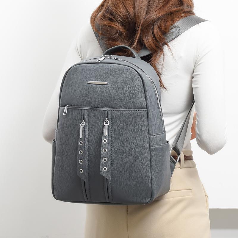 Jednobarevný dámský cestovní batoh na zip s velkou kapacitou