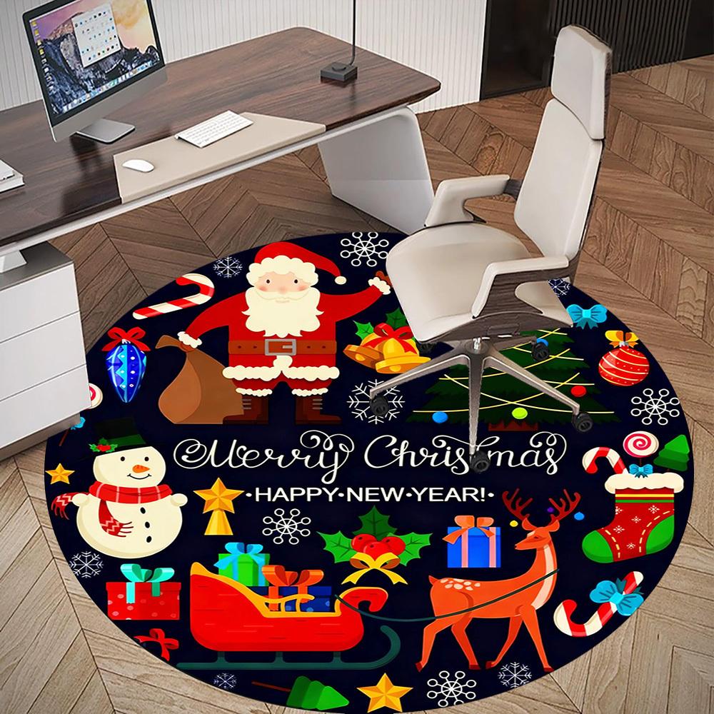 1pc Christmas Happy New Year Round Chair Mat Area Rug - Non-Slip, Floor Mat for Office, Bedroom, and Indoor Decor -1002011