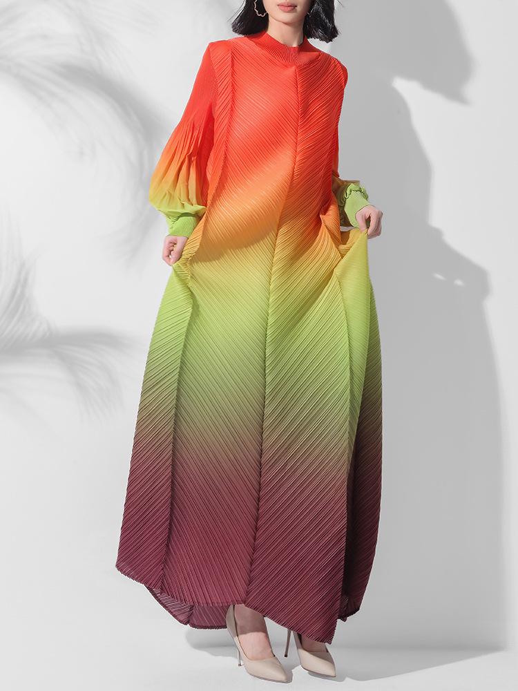 Middle Eastern Style Women's Gradient Robe Dress, Semi-High Neck, Plus Size, High-End Bud Skirt.