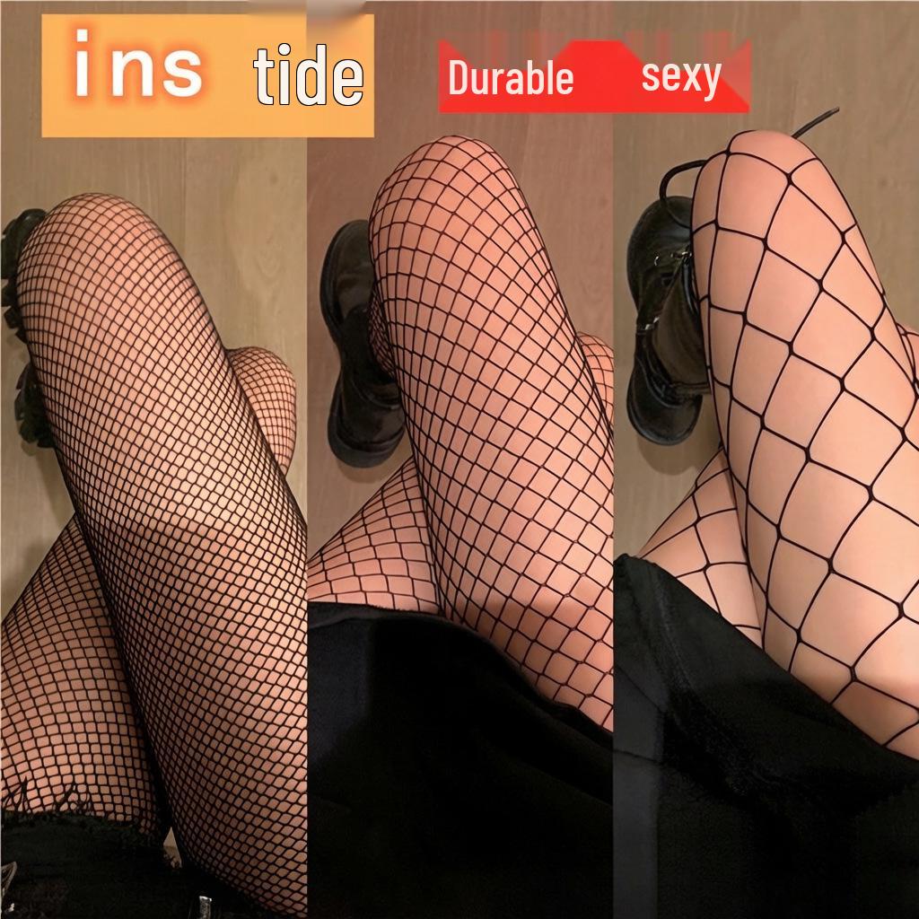 Fishnet Pantyhose: Black JK School-Style Large-Grid Tights for Women