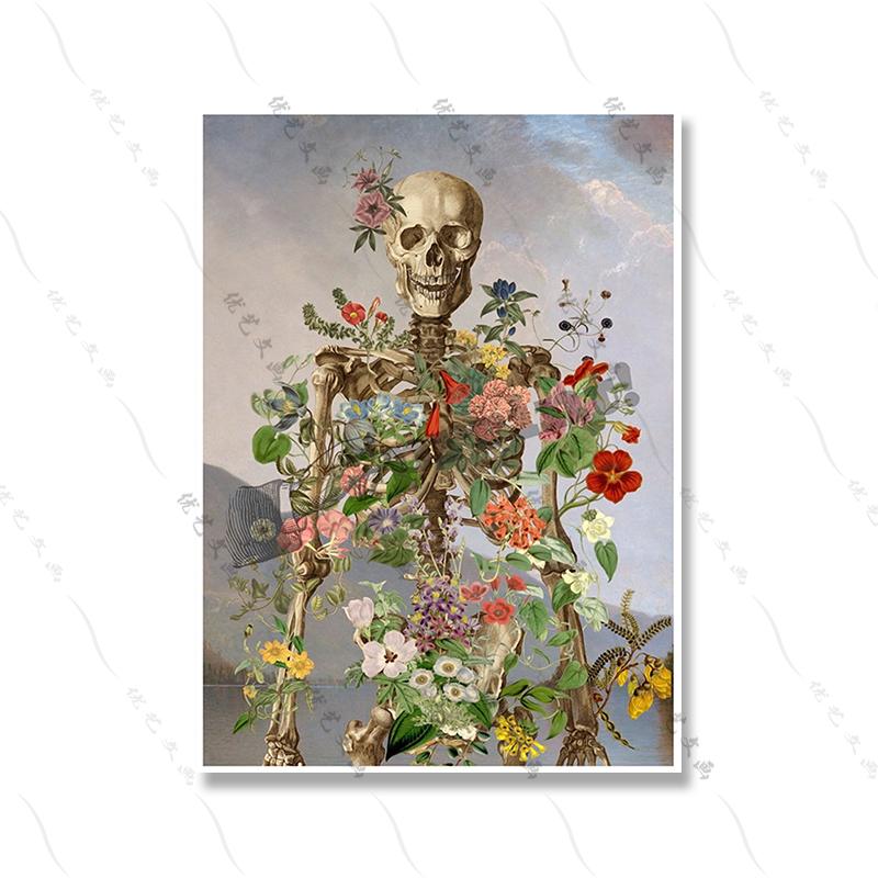 Gift Flowers Skull Print Poster Anatomical Medical Art Illustration Body Abstract Skeleton Canvas Painting Doctor Office Decor