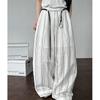 Johnature Casual Striped Elasticated Waist Pants Women Summer With Belt Lazy Wide-leg Trousers