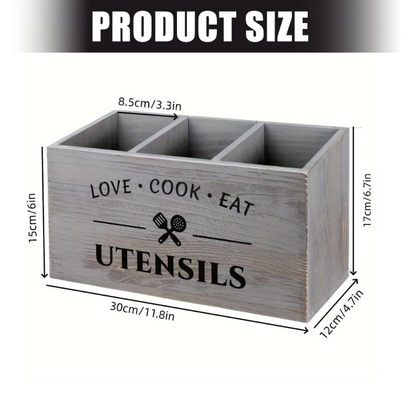 Porta Utensili in Legno Rustico Con Scomparti Profondi Per Organizzare Oltre 40 Strumenti e Accessori da Cucina