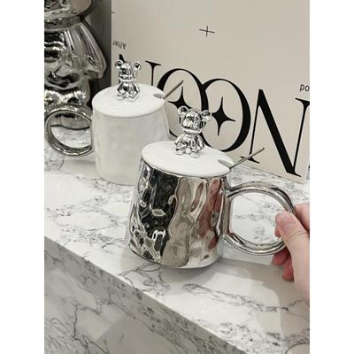 Leichter Luxus Hochwertige Keramiktasse High-End-Feeling Becher mit Deckel Löffel Büro Kaffeetasse Paar Wasserbecher Männer und Frauen