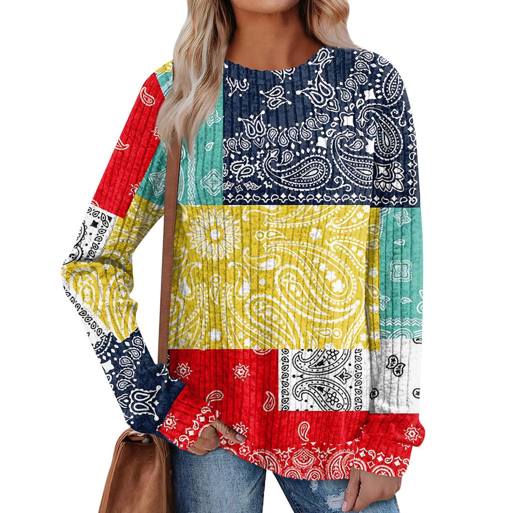 Women's Printed Lightweight Brushed-Cotton Round Neck Top