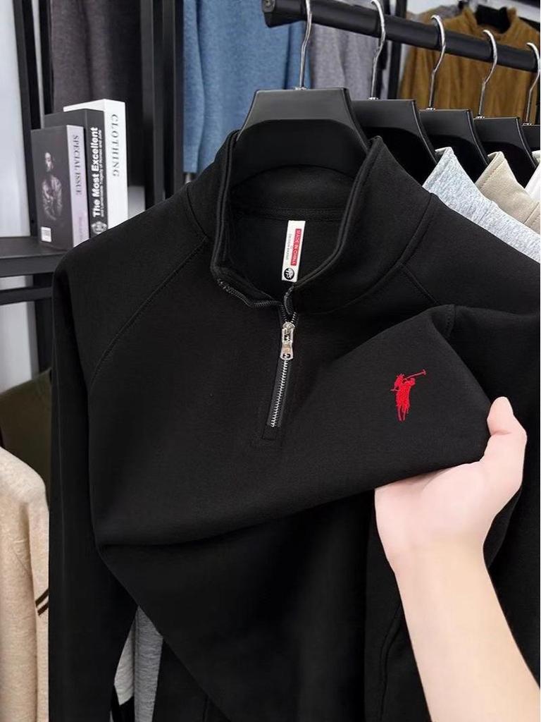 Herren-Sweatshirt mit halbem Reißverschluss für Herbst/Winter: Stehkragen, lange Ärmel, vielseitiges Freizeit-T-Shirt mit Stickerei.