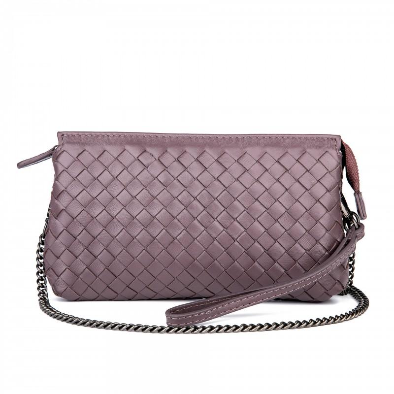 Genuine Leather Woven Clutch Bag Women Handmade Crossbody Evening Purse Lightweight Daily Use