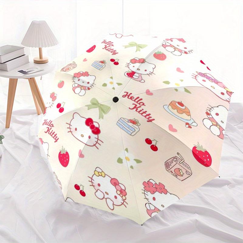Dessert Hello Kitty Automatic Folding Umbrella - 3 Folding Design, Vivid Cartoon Pattern, Suitable for Outdoor Activities, A Gift for Fans In All Seas