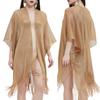 Half Sleeve Solid Color Women Shawl Open Front Tassel Sunscreen Summer Thin Bikini Cover Up Shawl Beachwear