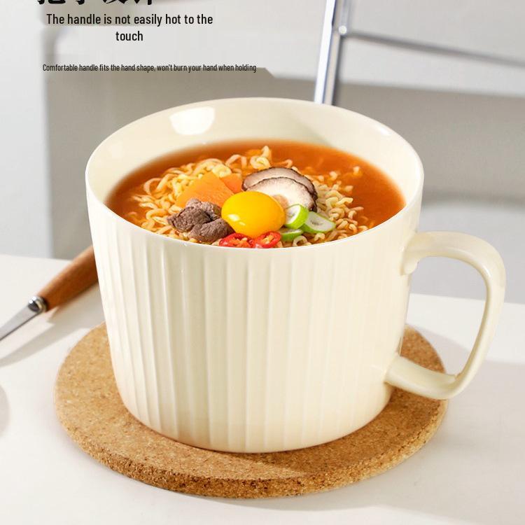 2025 Anti-Scald Ceramic Noodle Bowl with Lid and Handle - Large, Heat-Preserving for Home Use