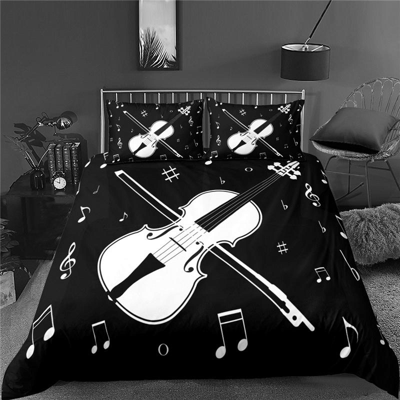 3d Music Notes Guitar Duvet Cover Set For Teens Adults Bedroom Decor 2/3pcs Music Bedding Sets Fashion Hip Hop Comforter Cover
