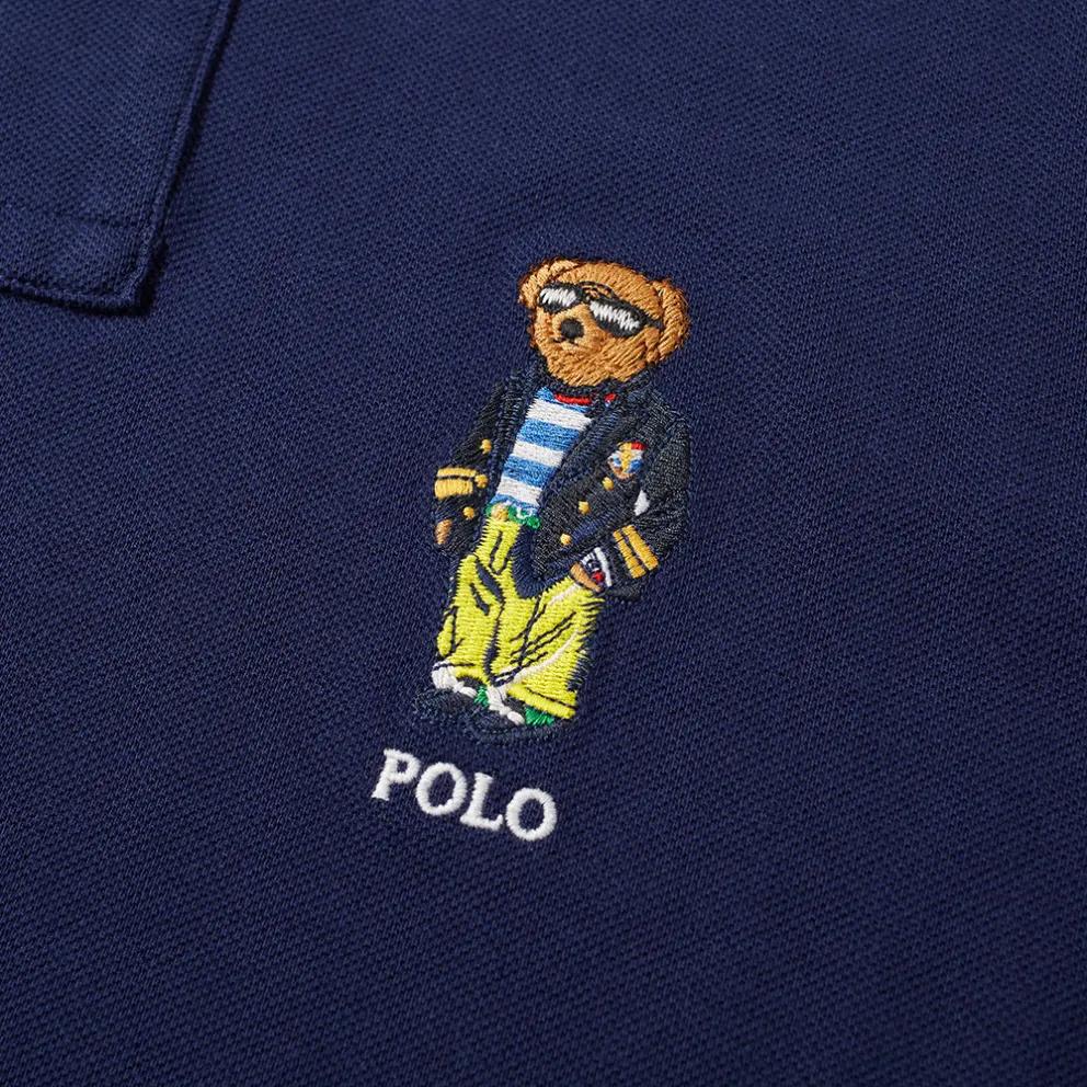 Polo Ralph Lauren Polo Bear Embroidered Button Straight Fit Short Sleeve Polo Shirt Men Tops Navy-Blue 710835783-001