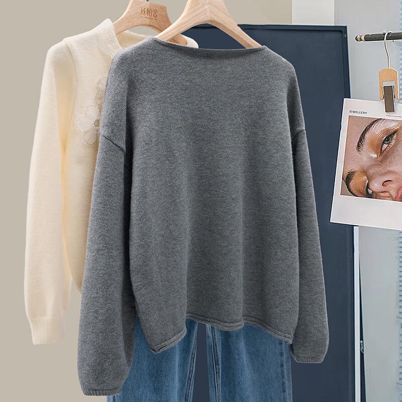 Sibaishe Women's 3D Floral Sequin Drop-Shoulder Knit Top