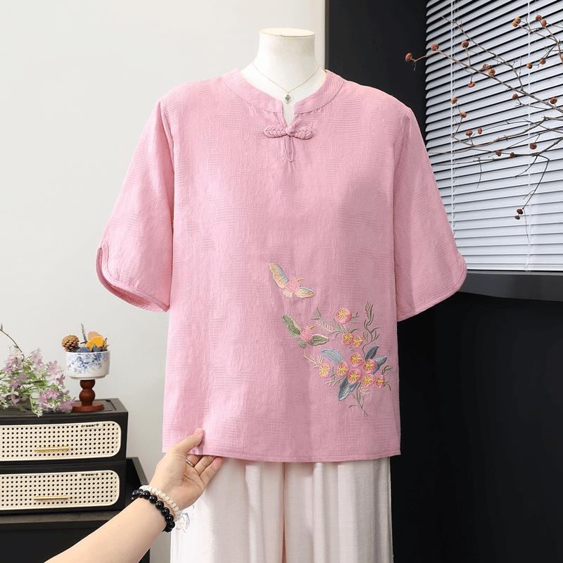 Yu Zhaolin New Chinese Style Embroidered Short Sleeve T-Shirt 2XL