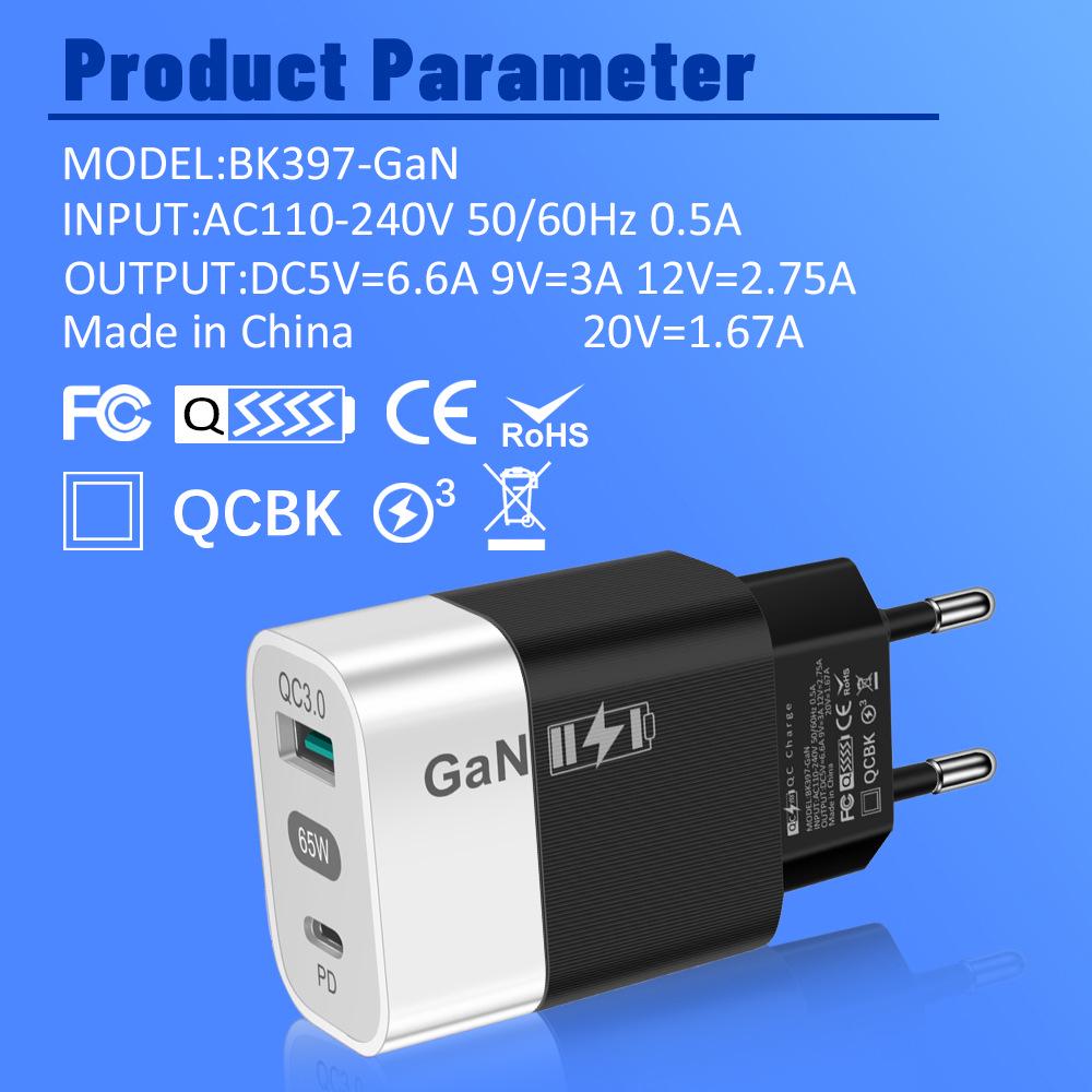 New 33W GaN USB Charger with QC 3.0 & PD, Supports 9V & 12V Fast Charging - US/EU Standard.