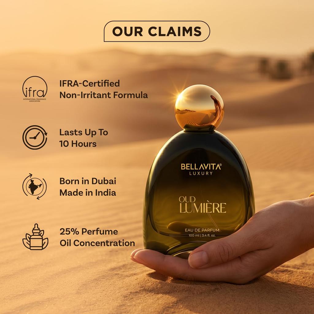 OUD LUMIERE | Realizzato a Dubai | Profumo Da Uomo | 100ml | Concentrazione di Olio 25% | Oud, Cuoio, Sandalo | Profumo Premium A Lunga Durata