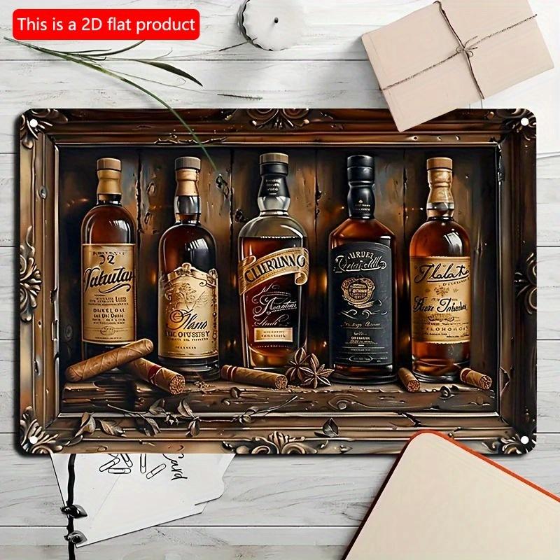 2D Flat Wooden Sign 30*20cm Whiskey & Cigar Themed Square Wooden Sign - Perfect for Bar, Restaurant, Home Decor | Versatile Hanging Wall Art